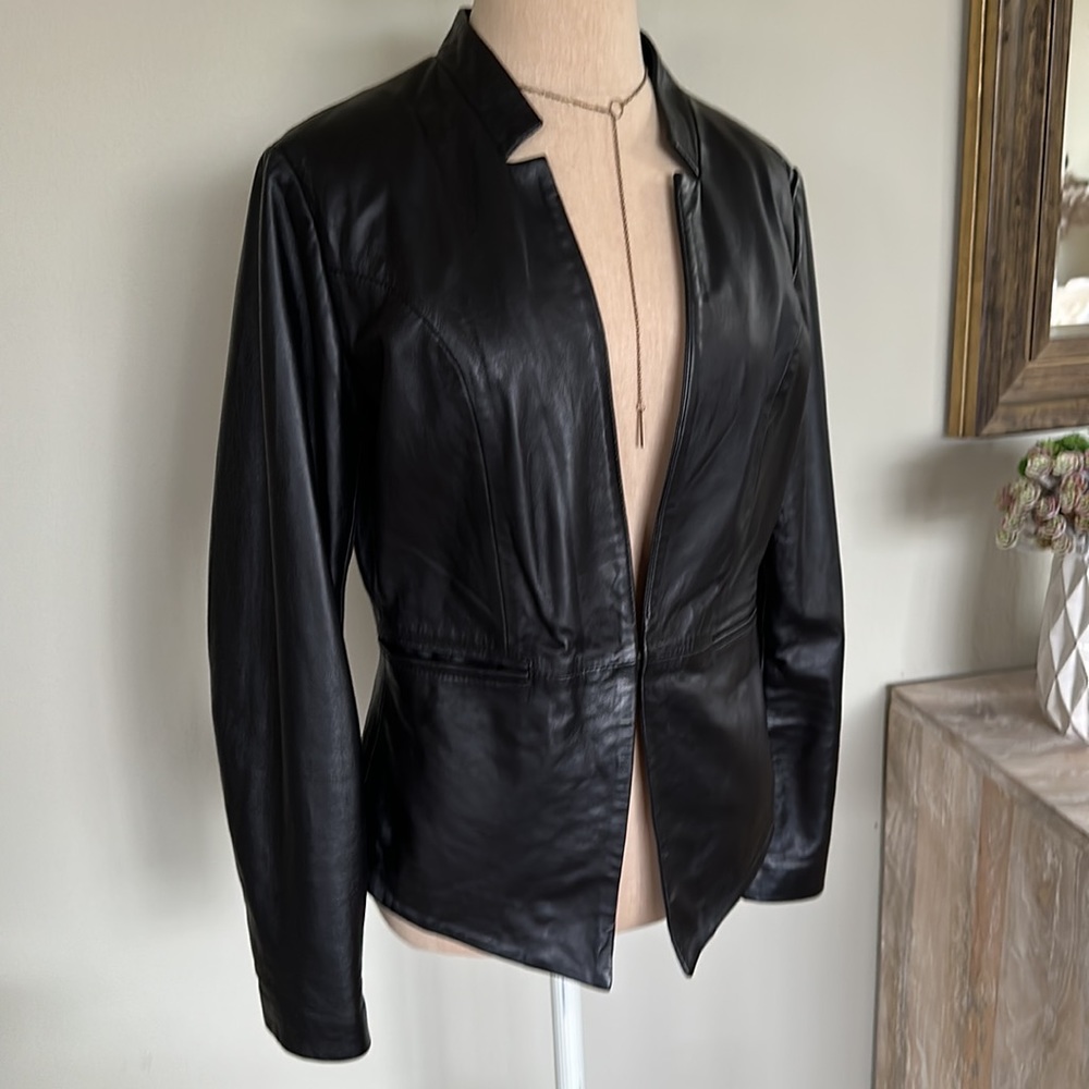 Cigno Nero 100% Leather Black Notched Lapel Jacket 40 - Picture 4 of 12